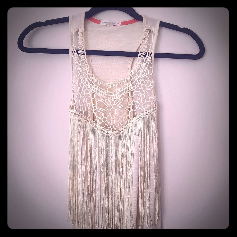 Beige Fringe Tank